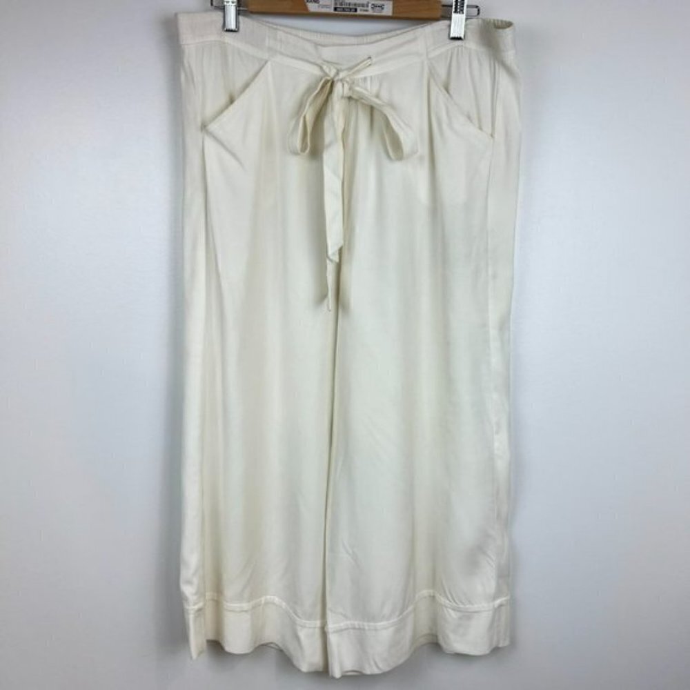 SEVENTY White Gartered Viscose Blend Comfy Wide Leg Trousers, Pockets - Medium